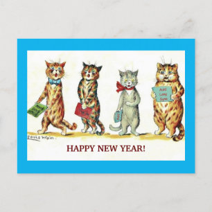 Nieuw jaar: Katten Sing Auld Lang Syne,  toneelfot Briefkaart