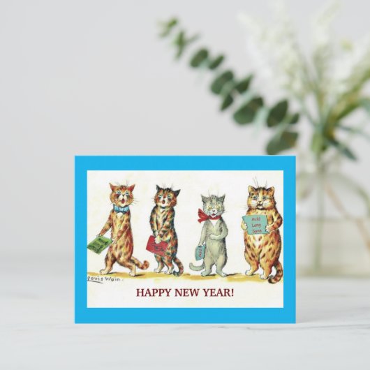 Nieuw jaar: Katten Sing Auld Lang Syne,  toneelfot Briefkaart (Staand voorkant)