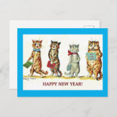 Nieuw jaar: Katten Sing Auld Lang Syne,  toneelfot Briefkaart (Voorkant / Achterkant)