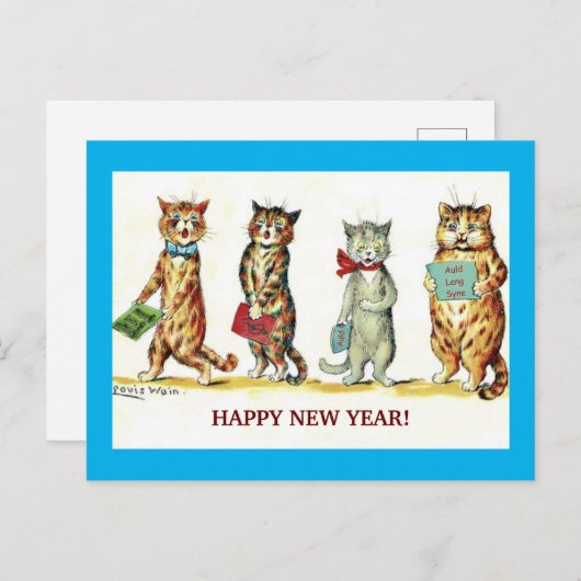 Nieuw jaar: Katten Sing Auld Lang Syne,  toneelfot Briefkaart (Voorkant / Achterkant)
