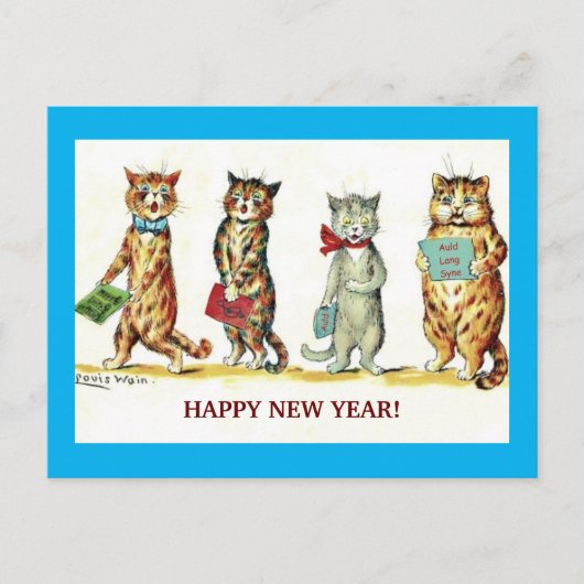 Nieuw jaar: Katten Sing Auld Lang Syne,  toneelfot Briefkaart (Voorkant)