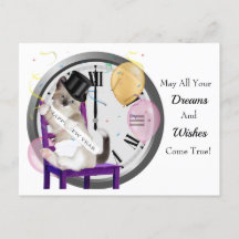 Nieuw Jaar Kitten Klok Briefkaart