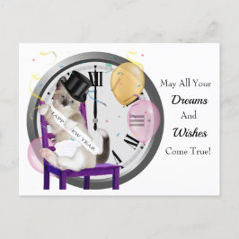 Nieuw Jaar Kitten Klok Briefkaart