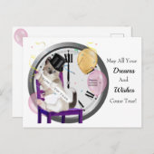 Nieuw Jaar Kitten Klok Briefkaart (Voorkant / Achterkant)