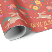 Nieuw jaar konijnenvakantie cadeaupapier (Rol Hoek)