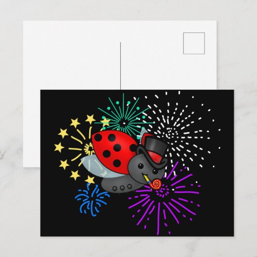 Nieuw jaar Ladybug Briefkaart (Voorkant / Achterkant)