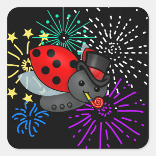 Nieuw jaar Ladybug Vierkante Sticker
