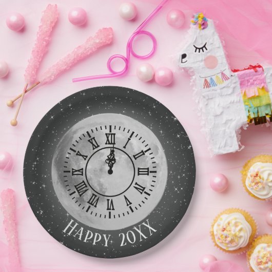 Nieuw jaar Midnight Clock on Moon Paper Bord (Feest)