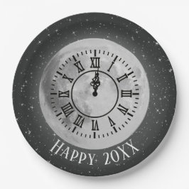 Nieuw jaar Midnight Clock on Moon Paper Bord