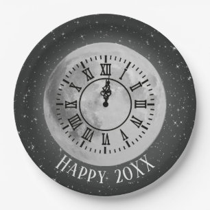 Nieuw jaar Midnight Clock on Moon Paper Bord