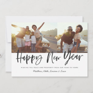Nieuw jaar multi-foto modern script stijlvol feestdagenkaart