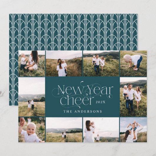 Nieuw jaar multi-fotoelegant art Deco modern Holid Feestdagenkaart (Voorkant / Achterkant)