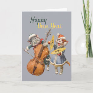 Nieuw jaar Muzikkat Gevouwen Wenskaart Kaart