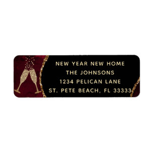 Nieuw jaar Nieuw adres: Burgundy Gold Return Home Etiket