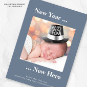 Nieuw Jaar Nieuw Hier Foto Blauwe Geboorteaankondi Aankondiging