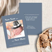 Nieuw Jaar Nieuw Hier Foto Blauwe Geboorteaankondi Aankondiging