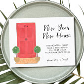 Nieuw Jaar Nieuw Huis Rode Deur Bewegen Aankondigingskaart