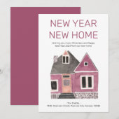 Nieuw Jaar Nieuw Thuis Roze Huis Verhuisbericht Feestdagenkaart (Voorkant / Achterkant)