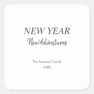 Nieuw Jaar Nieuwe Avonturen Minimaal Witte Feest Vierkante Sticker