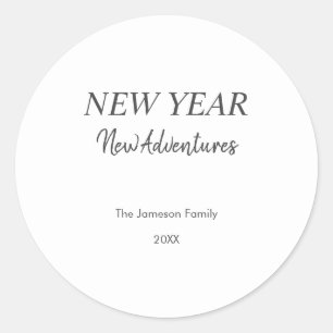 Nieuw Jaar Nieuwe Avonturen   Witte Feestdagen Ronde Sticker