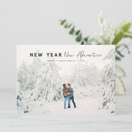 Nieuw jaar nieuwe avontuurlijke fotokaart (Staand voorkant)
