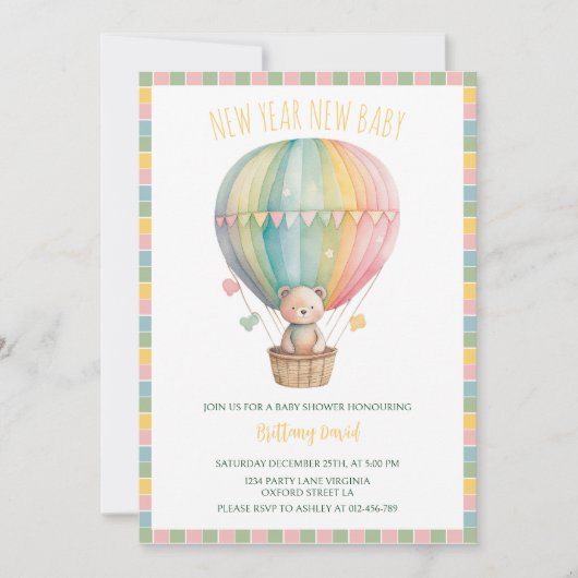 Nieuw Jaar Nieuwe Baby Teddy Bear Baby shower Kaart (Voorkant)