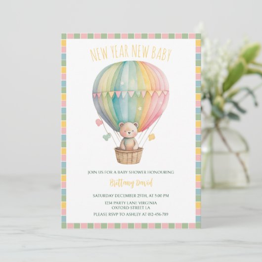 Nieuw Jaar Nieuwe Baby Teddy Bear Baby shower Kaart (Staand voorkant)