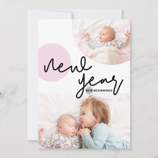 Nieuw jaar nieuwe Beginningen Roze Stippen Baby me Aankondiging (Voorkant)