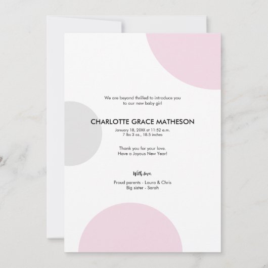 Nieuw jaar nieuwe Beginningen Roze Stippen Baby me Aankondiging (Achterkant)