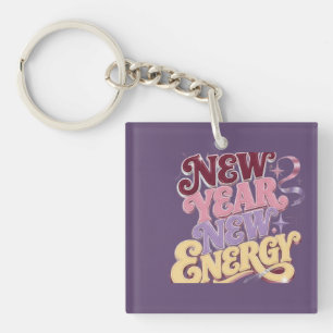 Nieuw Jaar Nieuwe Energie – Trendy Retro Nieuw Jaa Sleutelhanger