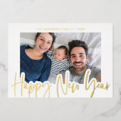 Nieuw jaar oud script foto White Gold Folie Feestdagenkaart (Voorkant)