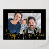 Nieuw jaar oud script zwart fotogoud folie feestdagenkaart (Voorkant)