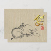 Nieuw jaar P van het schilderen van de buffelkok v Uitnodiging Briefkaart (Voorkant / Achterkant)