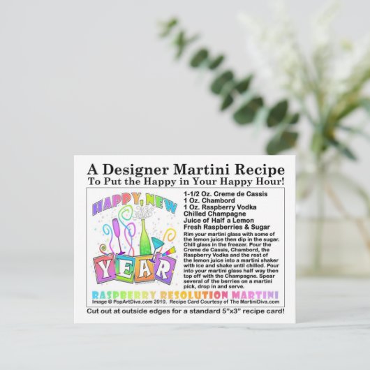 Nieuw jaar Raspberry Resolution Martini Recept Briefkaart (Staand voorkant)