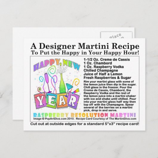 Nieuw jaar Raspberry Resolution Martini Recept Briefkaart (Voorkant / Achterkant)