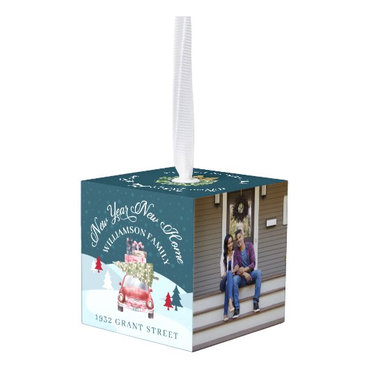 Nieuw jaar: Rode Retro auto auto's Decoratie (Achter hoekig)