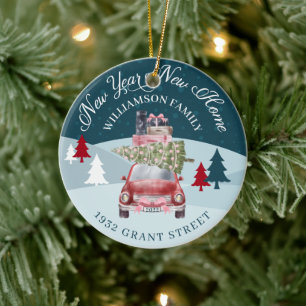 Nieuw jaar: Rode Retro auto auto's Keramisch Ornament