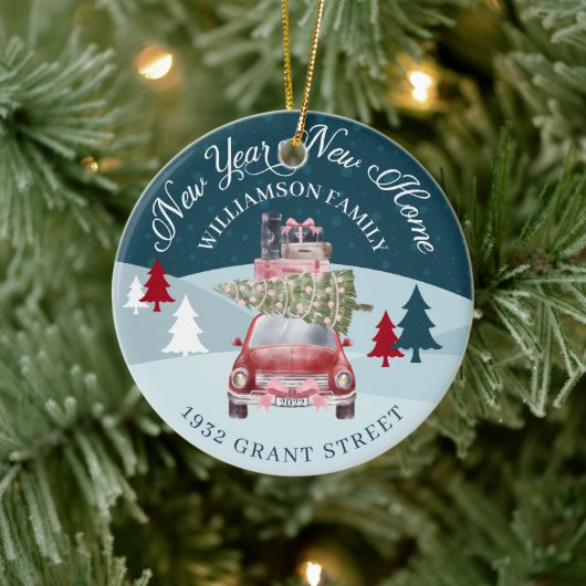 Nieuw jaar: Rode Retro auto auto's Keramisch Ornament (Boom)