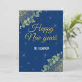 Nieuw Jaar Sparkling Waterverf Eve Party Navy Gold Feestdagenkaart (Staand voorkant)