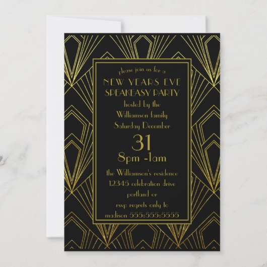 Nieuw jaar: Speakeasy Party Black Gold Art Deco Kaart (Voorkant)