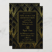 Nieuw jaar: Speakeasy Party Black Gold Art Deco Kaart (Voorkant / Achterkant)