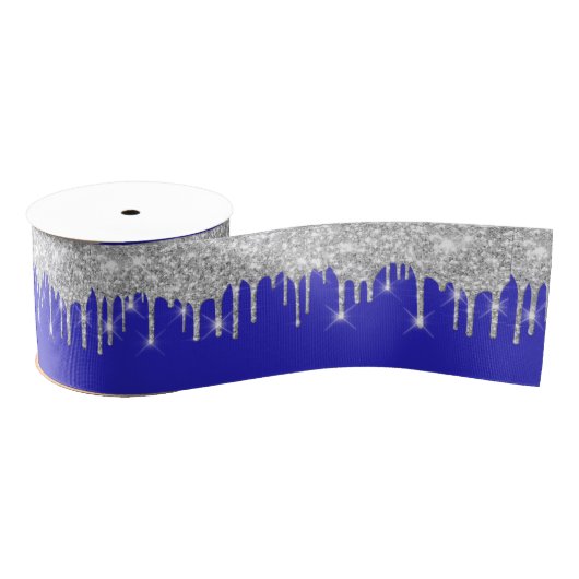 Nieuw jaar Streven Royal Blue Grey Silver Spark Grosgrain Lint (Spoel)