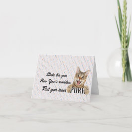 Nieuw jaar Tabby Cat op pooldots Kaart
