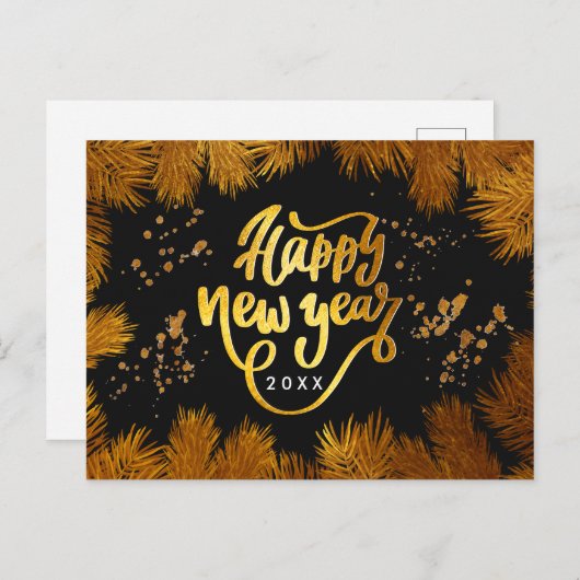 Nieuw jaar Uitnodiging Pine Gold Company Party Pos (Voorkant / Achterkant)