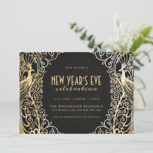 NIEUW JAAR VAN DE EVE PARTIJINVITATIE | Golden Pea Kaart (Staand voorkant)