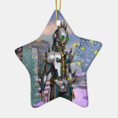 NIEUW JAAR VAN EEN CYBORG Blue Sapphire Star Keramisch Ornament (Links)