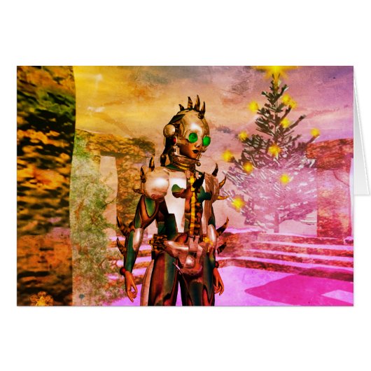 NIEUW JAAR VAN EEN CYBORG Pink Yellow Greeting (Voorkant Horizontaal)