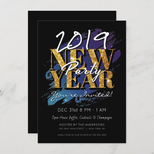 NIEUW JAAR VAN EVE PARTIJ MODERN HIPSTER OPEN HUIS KAART (Voorkant / Achterkant)
