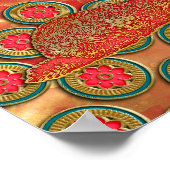 Nieuw jaar van het Chinese Red Gold Green Pattern  Poster (Hoek)