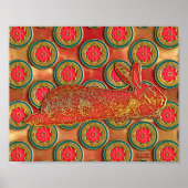Nieuw jaar van het Chinese Red Gold Green Pattern  Poster (Voorkant)